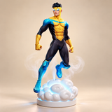 Design visualization of Mark Grayson hovering above a sculpted white cloud with cyan glow, studio view.
